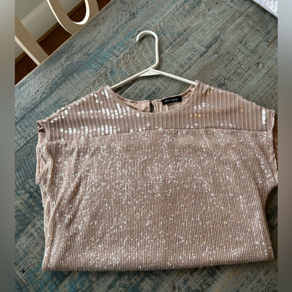 Cable & Gauge Sequins Blouse Womens Medium 24.5 inch length 19 inch pit to pit - Picture 6 of 12